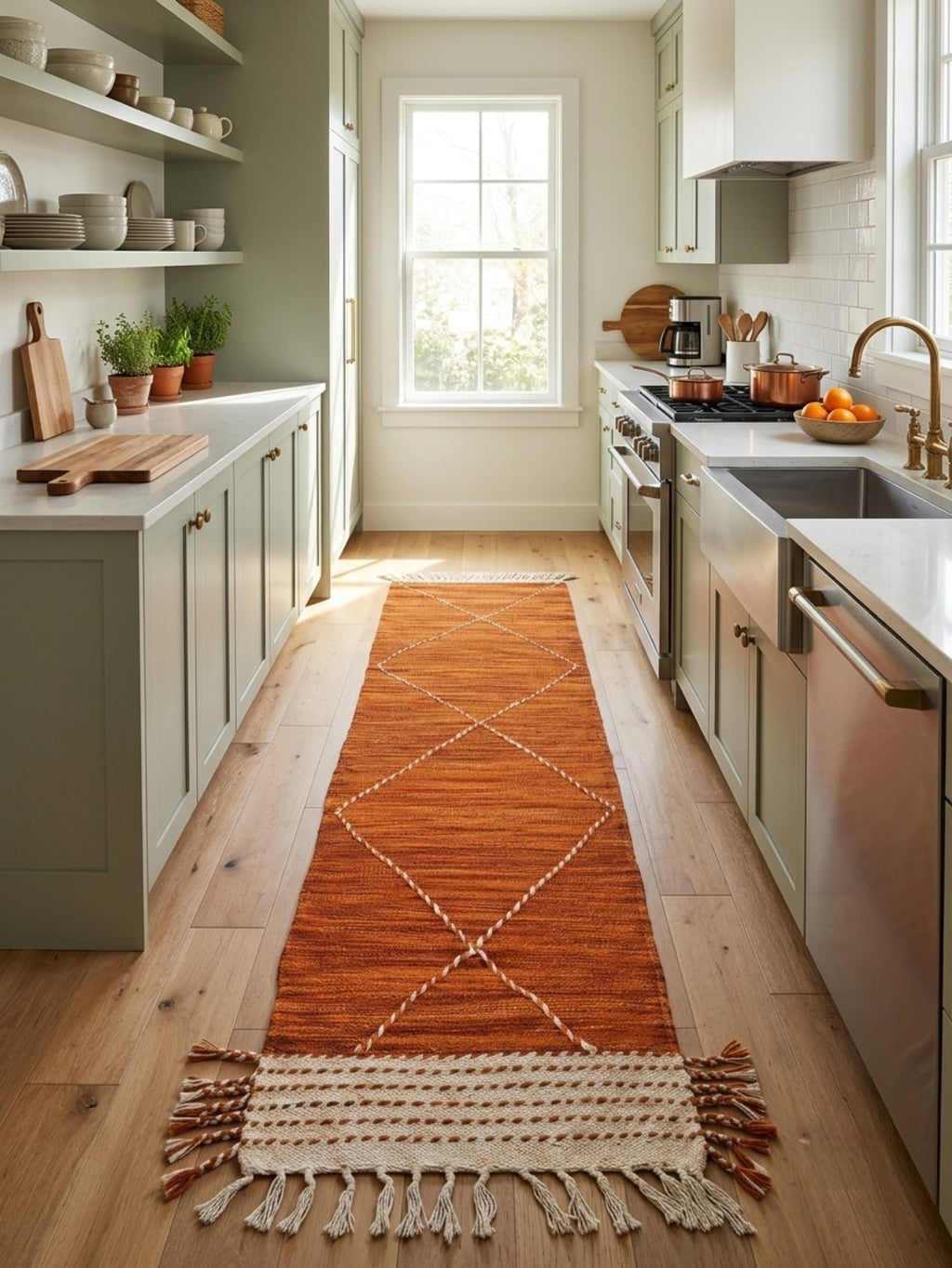 Tapis de couloir Kilim rouille – 210×70 cm – Pièce unique