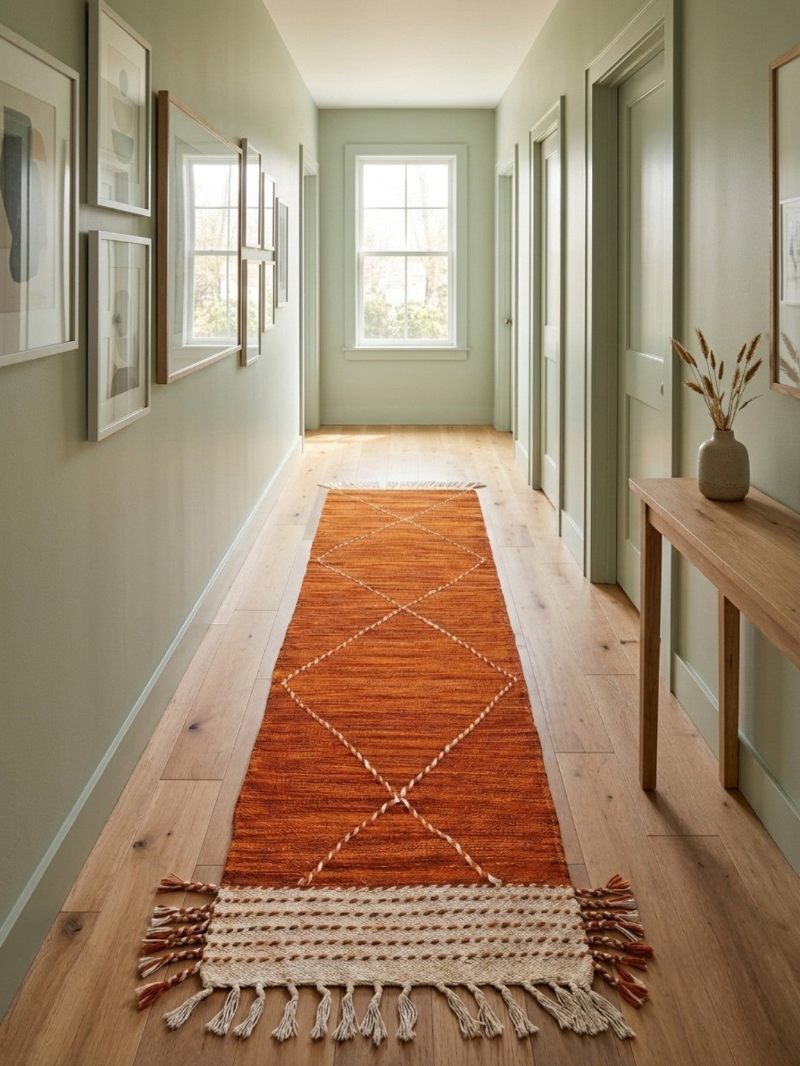 Tapis de couloir Kilim rouille – 210×70 cm – Pièce unique