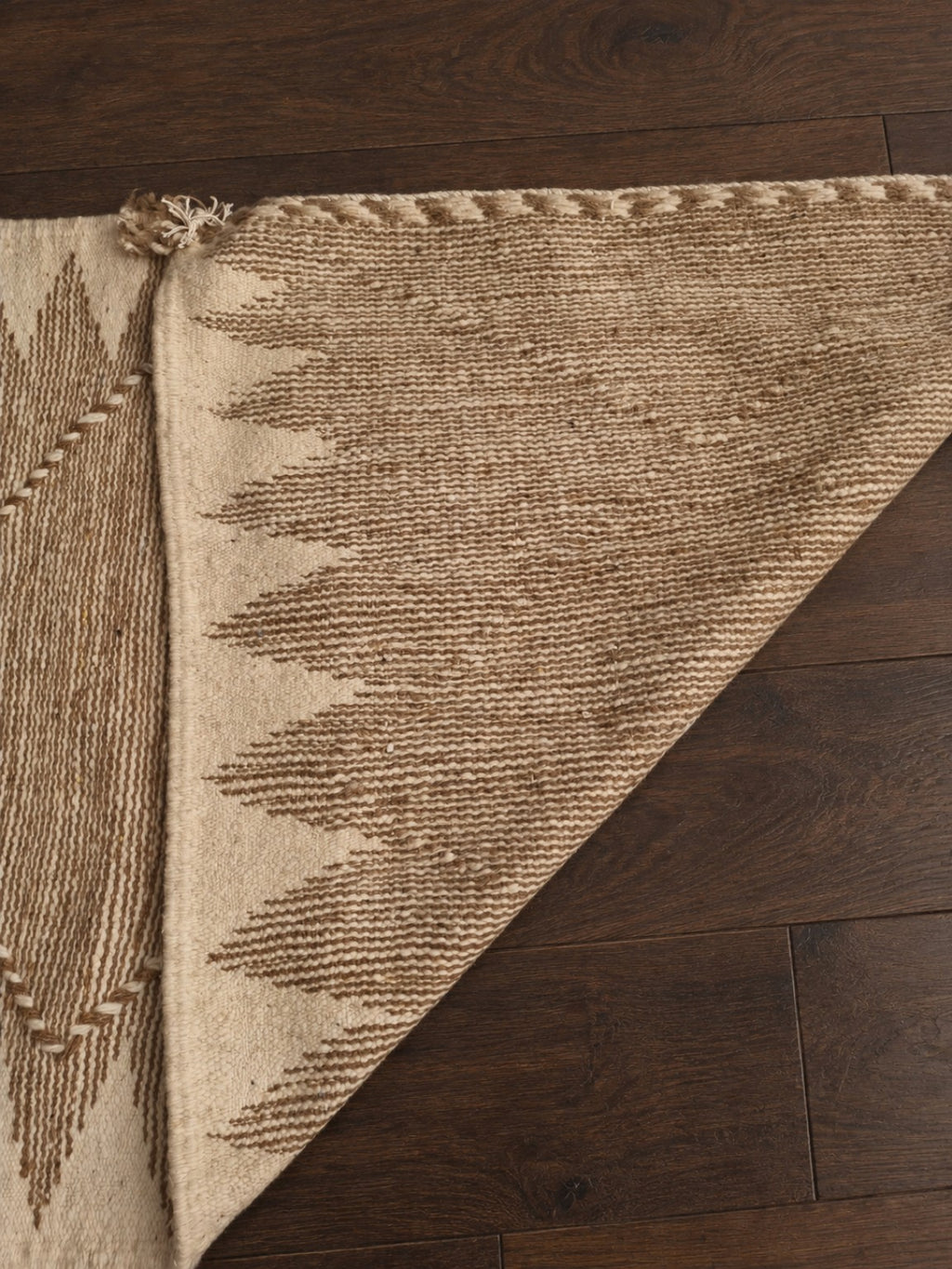 Tapis de couloir Zanafi taupe – Losanges 320×80 cm – 100 % laine – Pièce unique