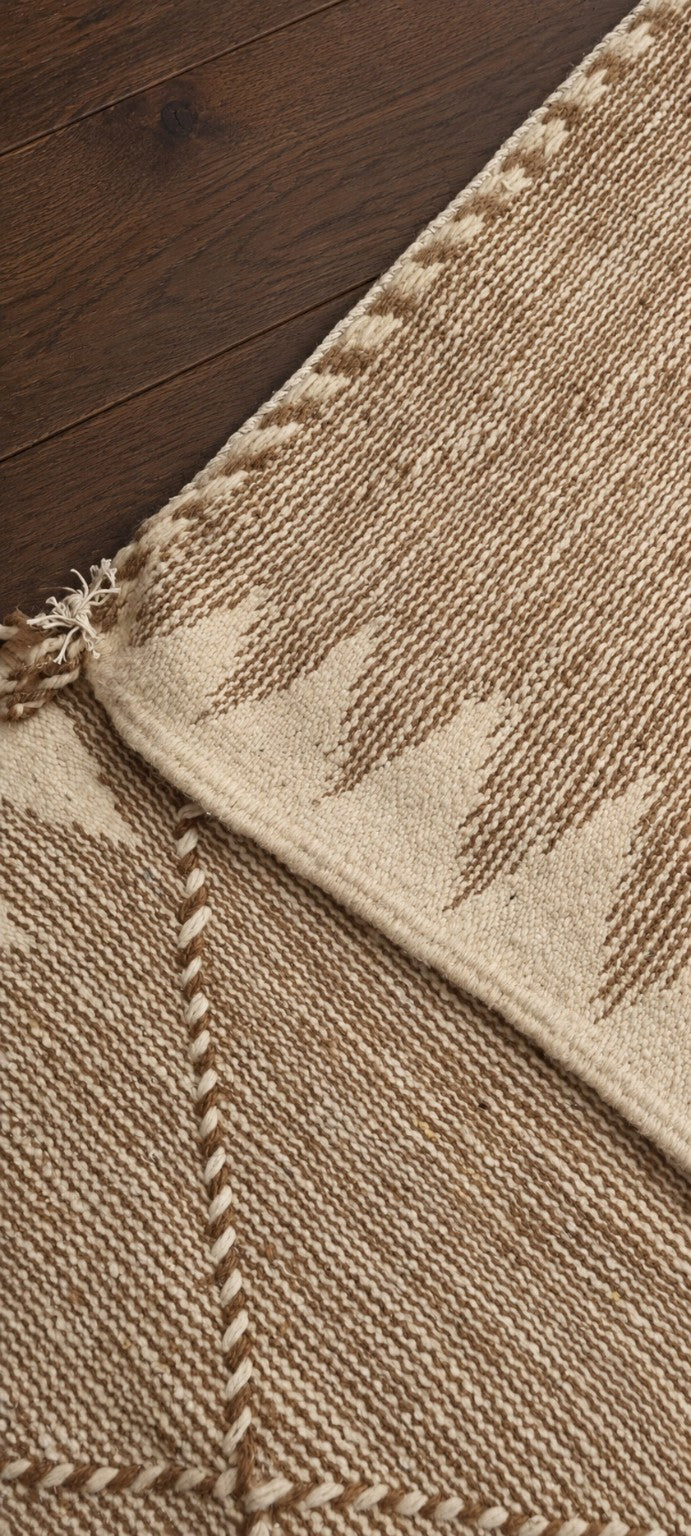 Tapis de couloir Zanafi taupe – Losanges 320×80 cm – 100 % laine – Pièce unique
