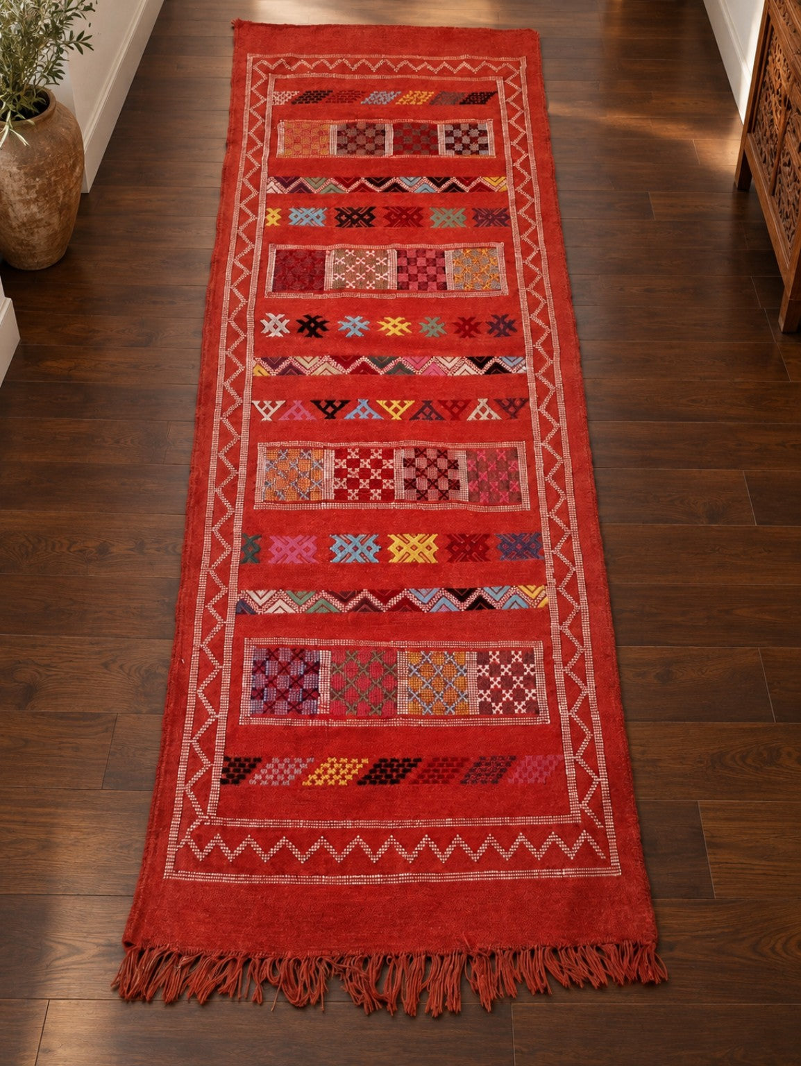 Tapis Kilim de couloir brodé multicolore – 195×67 cm – Pièce unique
