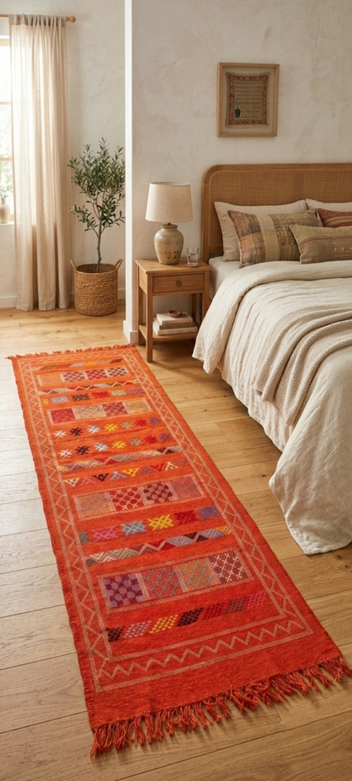 Tapis Kilim de couloir brodé multicolore – 195×67 cm – Pièce unique