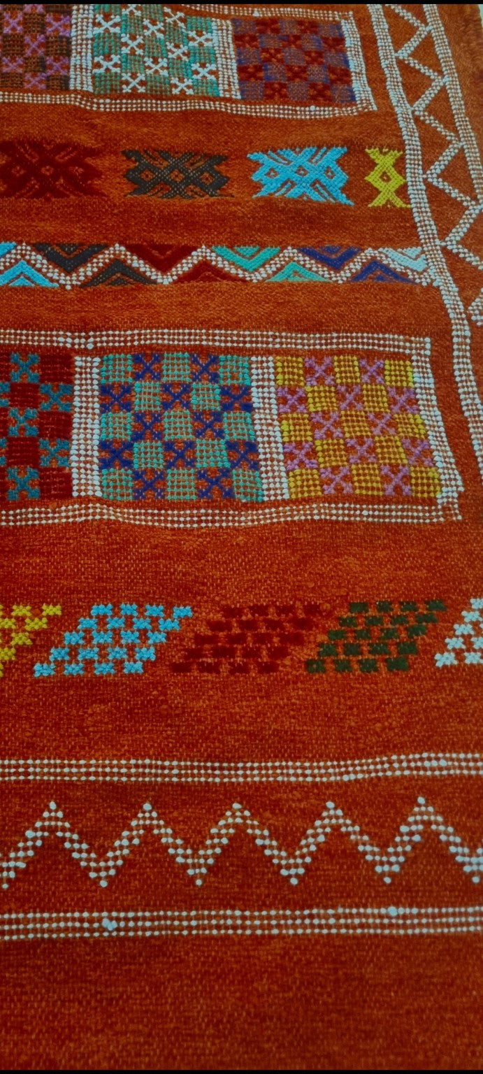Tapis Kilim de couloir brodé multicolore – 195×67 cm – Pièce unique