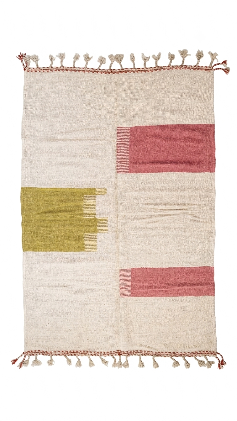 Tapis Kilim graphique - Olive et corail 255x158 cm