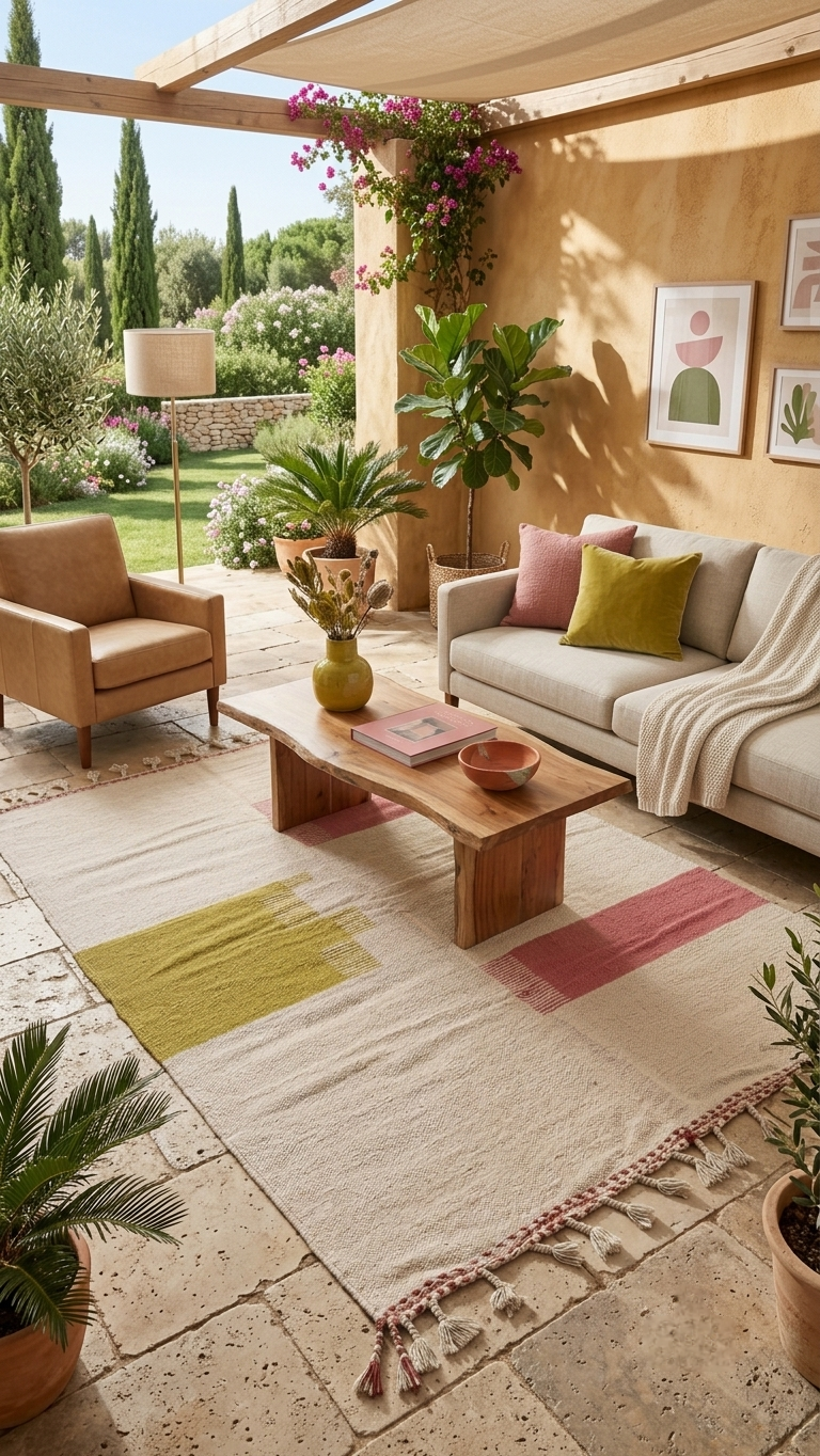 Tapis Kilim graphique - Olive et corail 255x158 cm