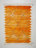 Tapis Kilim marocain moutarde – Losanges 3×2 m – Pièce unique