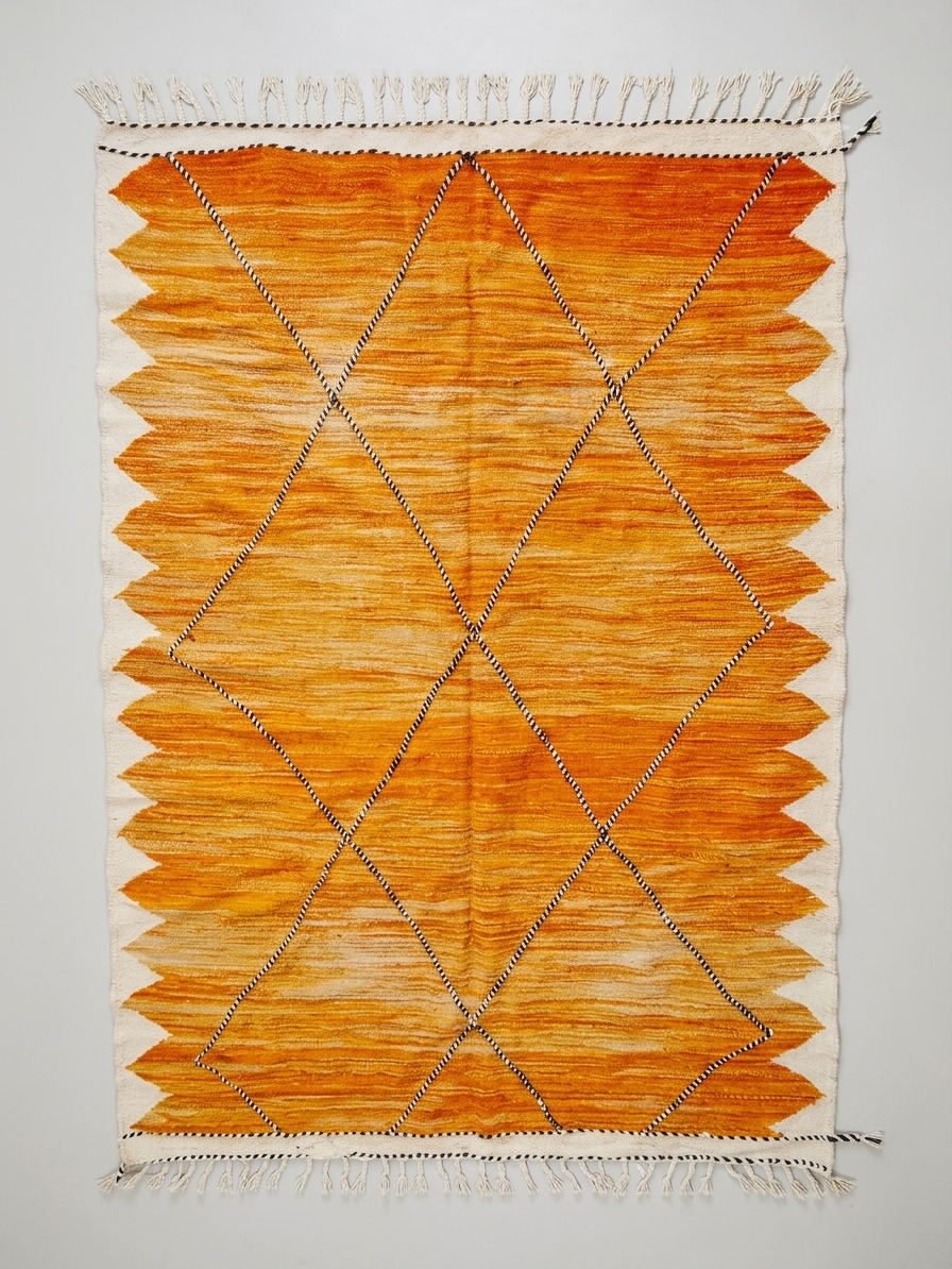 Tapis Kilim marocain moutarde – Losanges 3×2 m – Pièce unique