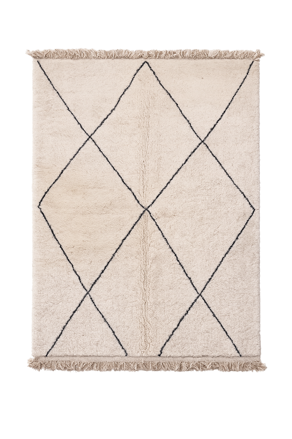 Tapis berbère Beni Ouarain en laine – Losanges noirs 3×2 m – Pièce unique
