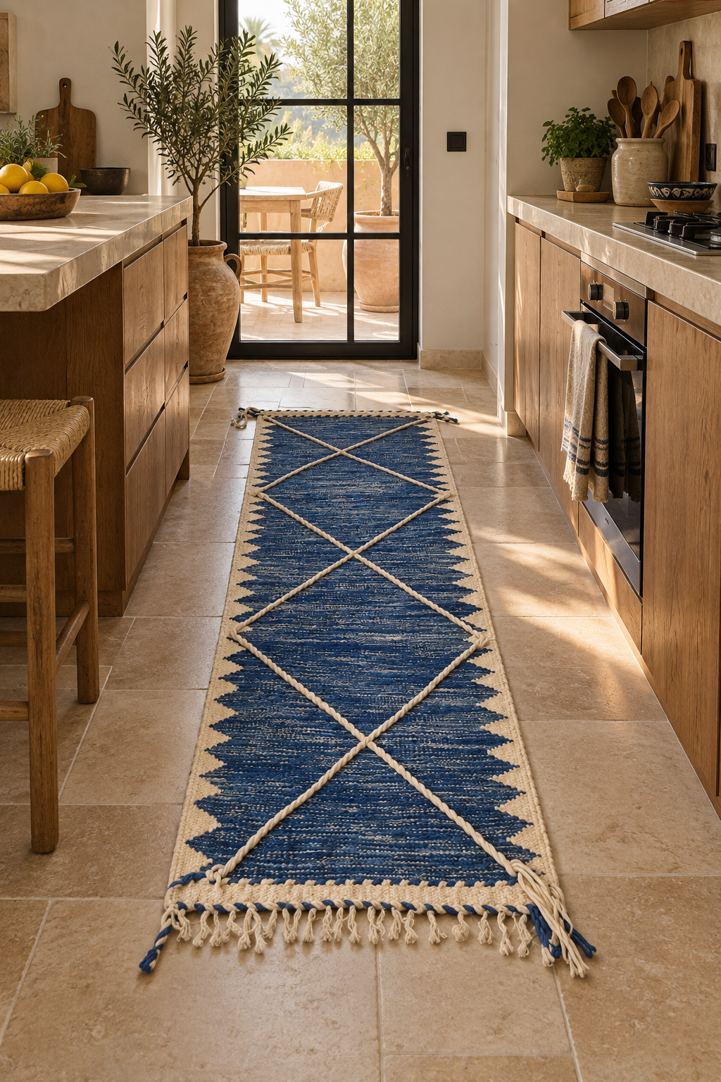 Tapis Kilim de couloir bleu Majorelle – 210×70 cm – Pièce unique