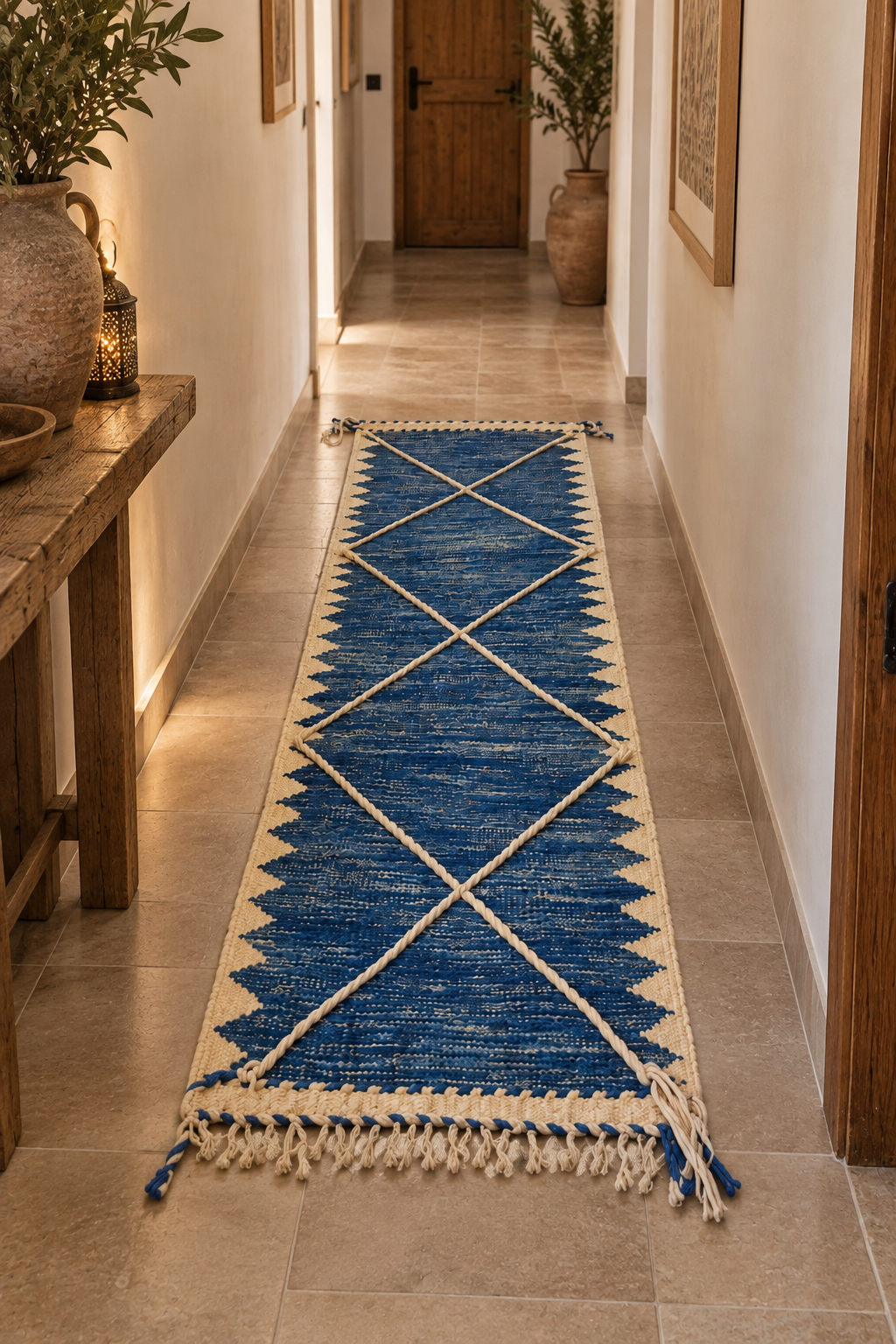 Tapis Kilim de couloir bleu Majorelle – 210×70 cm – Pièce unique