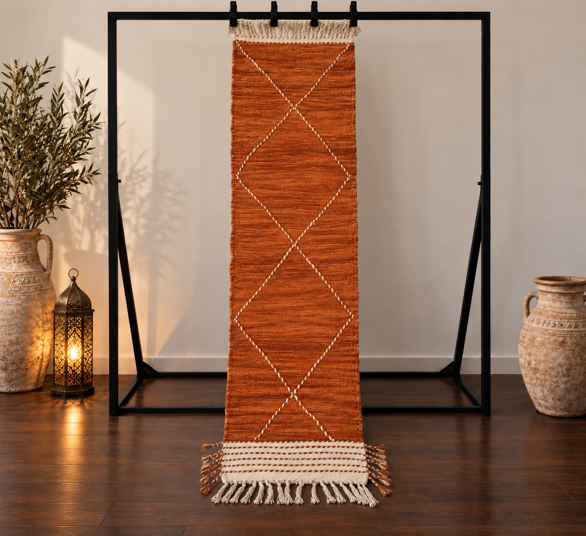 Tapis de couloir Kilim rouille – 210×70 cm – Pièce unique