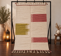 Tapis Kilim graphique - Olive et corail 255x158 cm
