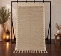 Tapis Zanafi marocain taupe & écru – 250×140 cm – Pièce unique