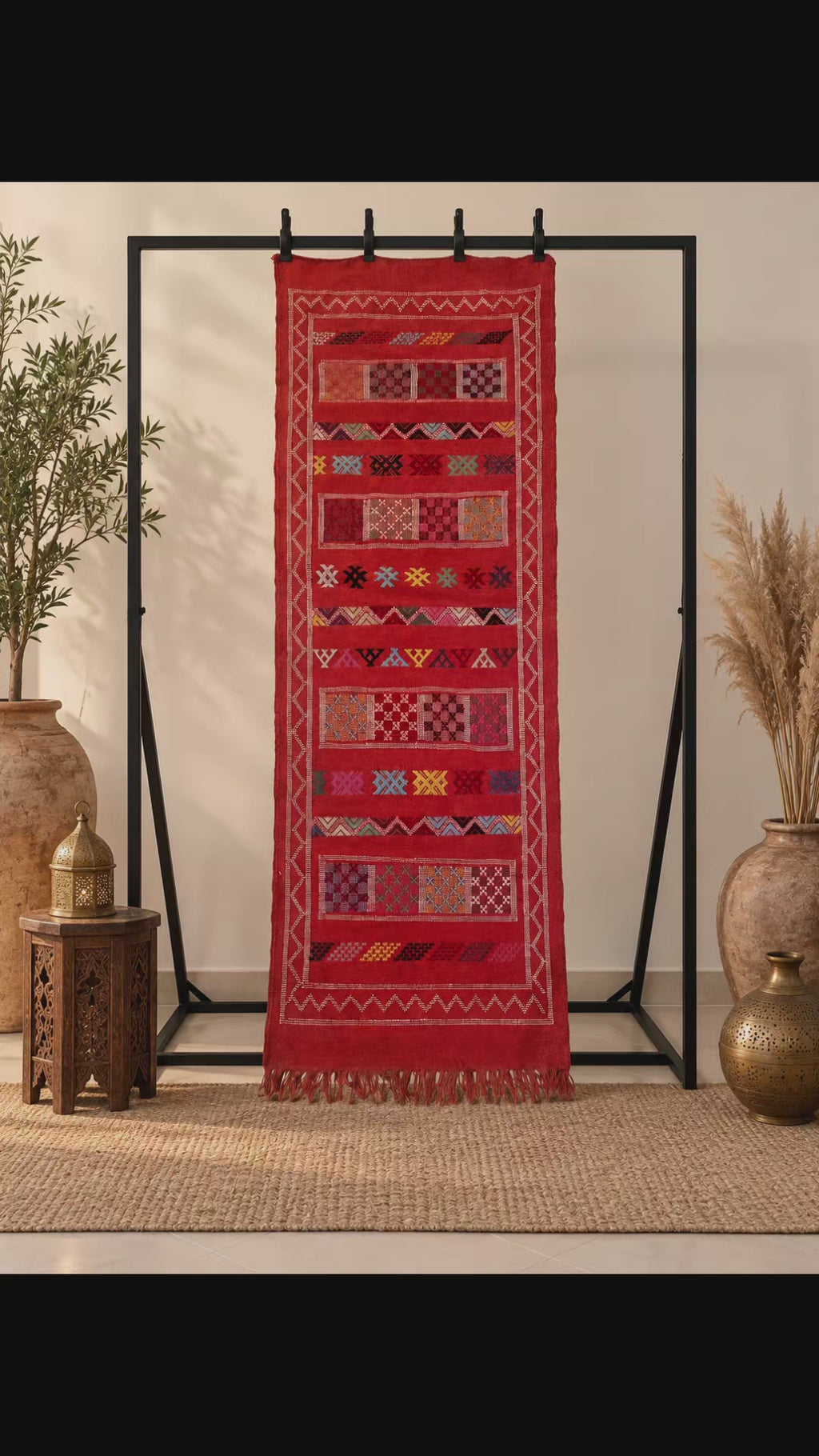 Tapis Kilim de couloir brodé multicolore – 195×67 cm – Pièce unique