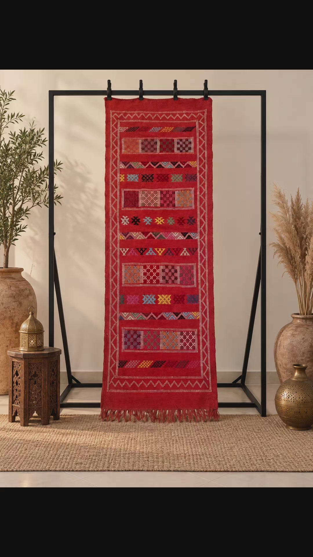 Tapis Kilim de couloir brodé multicolore – 195×67 cm – Pièce unique