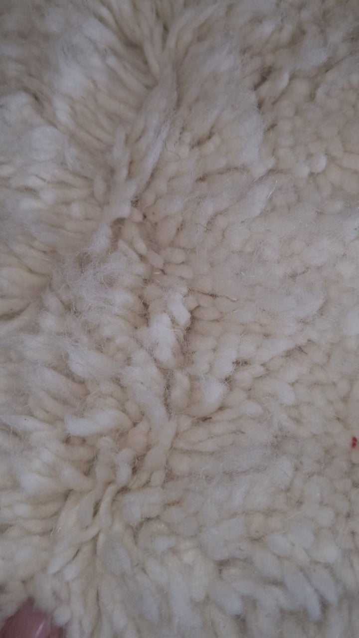 Tapis Beni Ouarain écru – Losanges beige 320×215 cm – Pièce unique